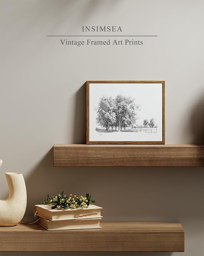 InSimSea Framed Wall Art for Living Room Vintage Tree Canvas Art Black and White Sketch Botanical Wall Decor Bedroom Artwork Farmhouse Painting Pictures Countryside Prints Rustic Gallery Office 8x10In