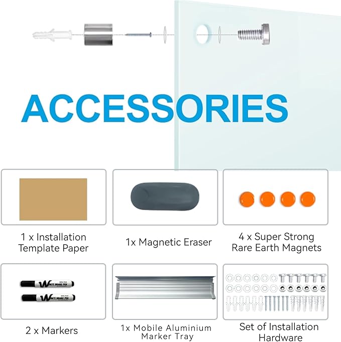 Magnetic Glass Whiteboard - 72"X48" Dry Erase White Board Frameless Glass Boards with Super Strong Magnets, Wall Mounted for Office, School and Home
