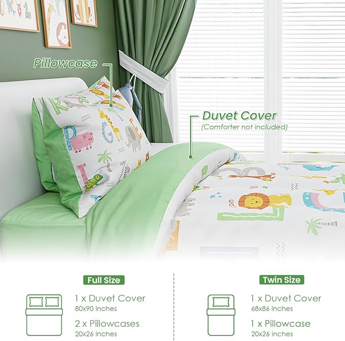 SANDJEST Alphabet Duvet Cover Sets Twin Size for Kids Boys Girls, Include 1 Polyester Comforter Cover 68x86 Inches and 1 Pillowcase 20x26 Inches, Comforter Not Included, Gift for Christmas Birthday