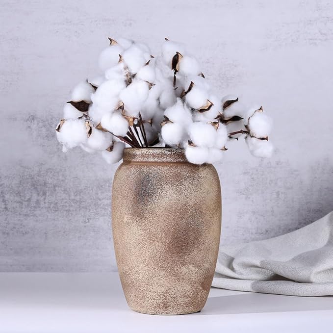 Rustic Farmhouse Ceramic Vase, 8.1" Tall Vintage Pottery Vases, Terracotta Decorative Boho Pampas Flower Vase, Suitable for Home Decor Living Room Entryway Table Bookshelf Mantle Shelf Decor