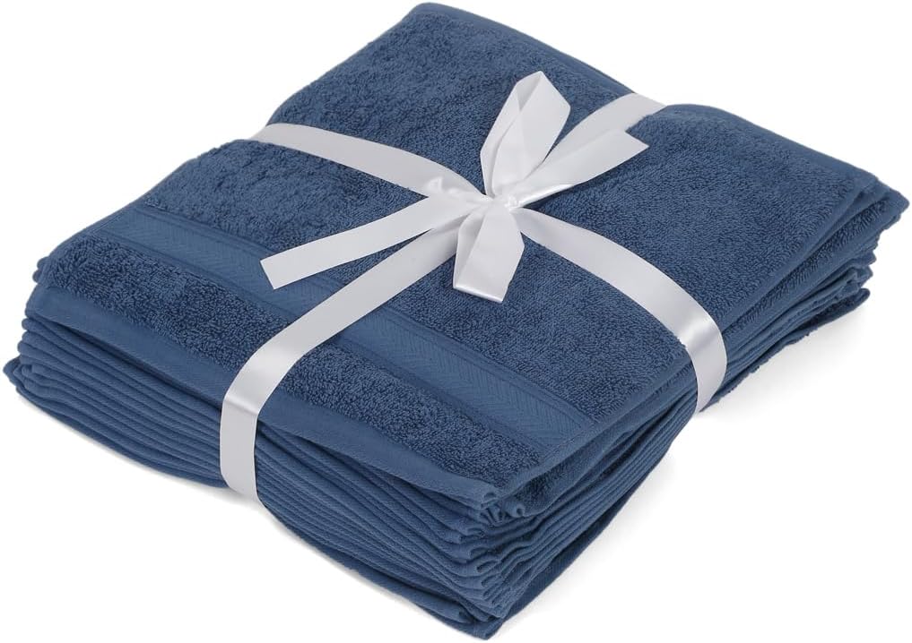 Casa Lino Face Towels & Body Wash Cloths for Showering - 100% Cotton Wash Cloths for Bathroom - Highly Absorbent & Quick Drying Washcloth Set - Cotton Washcloths 24 Pack (12" x 12") - (Cobalt Blue)