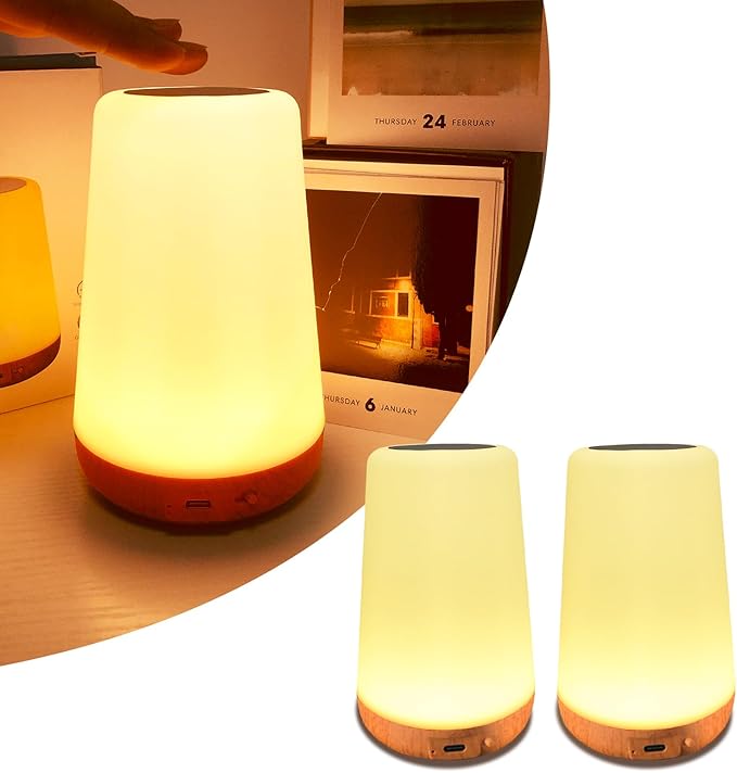 TLAOTNIY Baby Night Light, Dimmable Touch Lamp for Nursery, Portable Rechargeable Bedside Table Lamp for Bedroom, 5 Brightness&13 RGB Colors, Night Lamp for Kids Living Room Bathroom Hallways 2Pack
