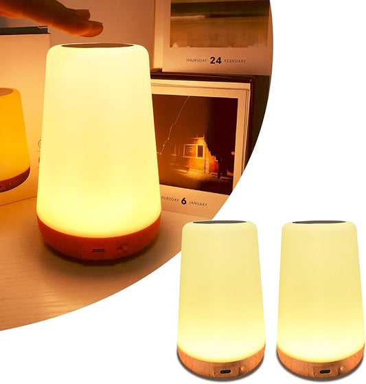 TLAOTNIY Baby Night Light, Dimmable Touch Lamp for Nursery, Portable Rechargeable Bedside Table Lamp for Bedroom, 5 Brightness&13 RGB Colors, Night Lamp for Kids Living Room Bathroom Hallways 2Pack