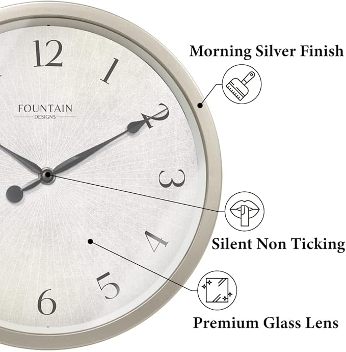 Modern Farmhouse Clock, Non Ticking Silent Clock, Modern and Vintage (Morning Silver, 10 inch)