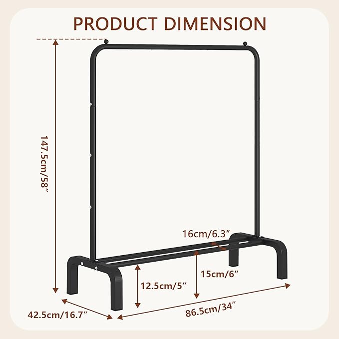 JIUYOTREE Standard Clothes Clothing Garment Rack with Storage Shelves Clothes Organizer for Hanging Clothes Coat Jacket Shirt Sweater Jeans Black