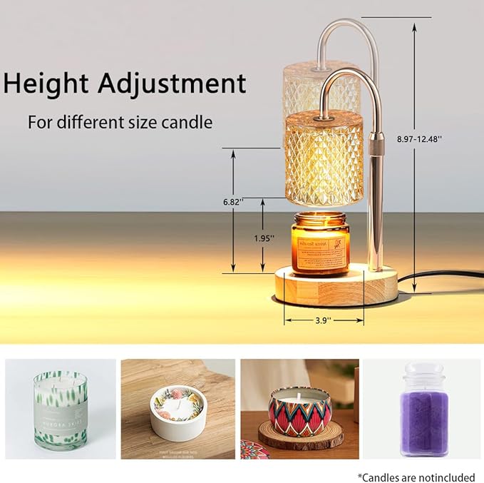 Candle Warmer Lamp with Timer Dimmer Adjustable Height for New Home House Bedroom Decor,Wax Melt Warmer with 2 Bulbs for Jar Candles, Gifts for Mom Women Friend Sister Birthday | Champagne Gold