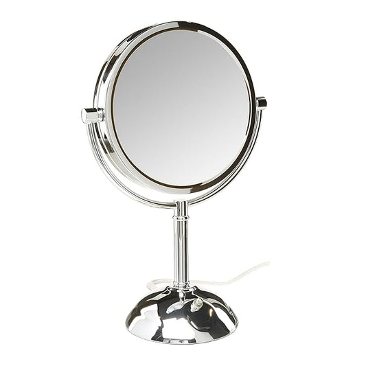 JERDON Lighted Makeup Mirror with Magnification - 1X and 8X Magnification - Chrome Finish - Model HL8808CL