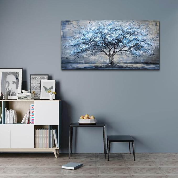Large Wall Decor for Living Room Canvas Wall Art for Office Modern Wall Decorations for Bedroom Blue Tree Landscape Paintings Abstract Pictures Artwork Farmhouse Room Home Decor 24x48 in