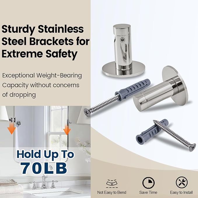 ANDY STAR Chrome Pivot Bathroom Mirror, 20" x 30" Chrome Tilting Wall Vanity Mirror, Rounded Rectangle Metal Frame Pivots Vertically Only (Overall 24.33" x 30")