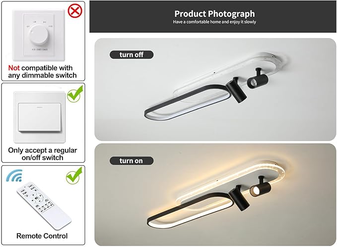 Tioolo Modern Ceiling Lamp, 45W Dimmable Ceiling Light with Remote, LED Linear Light Fixture, Acrylic Flush Mount Chandelier for Kitchen Dining Room Bedroom Corridor