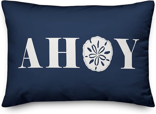Ahoy Indoor/Outdoor Pillow | Decorative Pillows for Living Room Couch Bed Sofa Patio, Fluffy Soft Cushion | Water Resistant Blue, 14x20