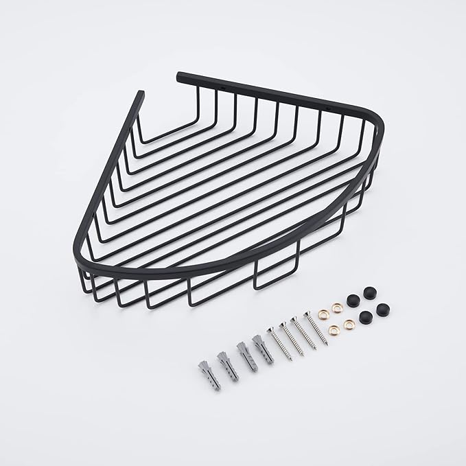 Bathroom Corner Shower Caddy Organizer, Corner-Hollow Design, SUS304 Stainless Steel Heavy Duty Rust-Proof Bathroom Shelf Organizer Holder, Wall Mounted Storage Rack, Matte Black