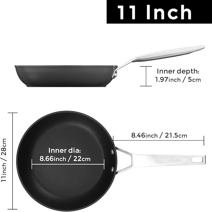 MsMk 11 Inch Nonstick Frying Pan，Titanium and Ceramic Nonstick Large Skillet Pan, PFOA Free, Non-Toxic, Stay-Cool Handle, Scratch-resistant, Dishwasher Safe, Oven Safe to 700°F