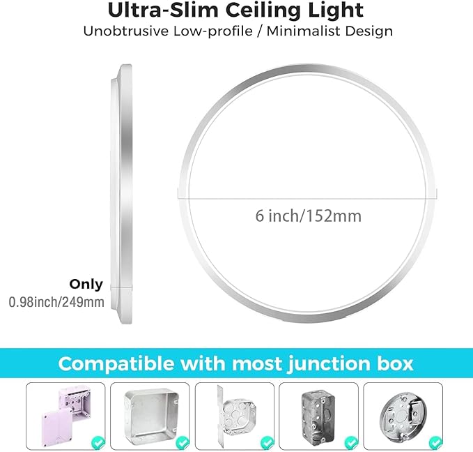 zemty LED Ceiling Light Fixture, 6.5-Inch 12W 1200lm Small Flush Mount Light, Adjustable 3000K 4000K 6500K Color Temperatures, Round Flat Recessed Lighting for Kitchen Closet Hallway Laundry, Nickel