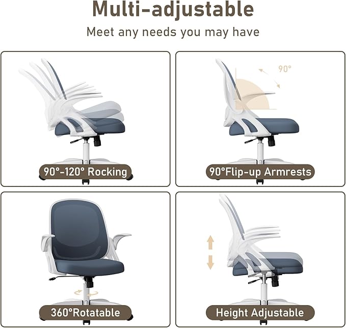 Home Office Chair Work Desk Chair Comfort Ergonomic Swivel Computer Chair, Breathable Mesh Desk Chair, Lumbar Support Task Chair with Wheels and Flip-up Arms and Adjustable Height