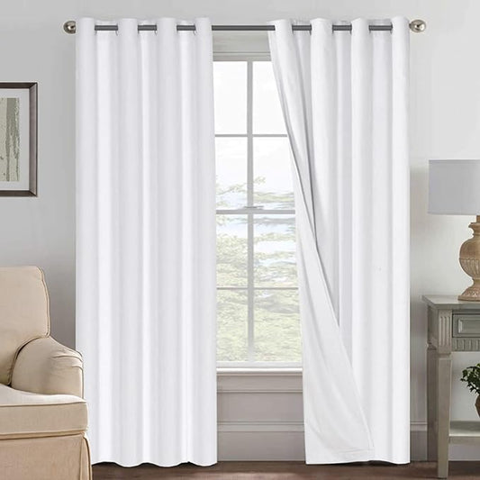 H.VERSAILTEX Pure White Curtains 96 inches Long, 100% Blackout Curtains for Bedroom Thermal Insulated Linen Textured Curtains Living Room Grapes 2 Panel Sets, 52W x 96L - Inch