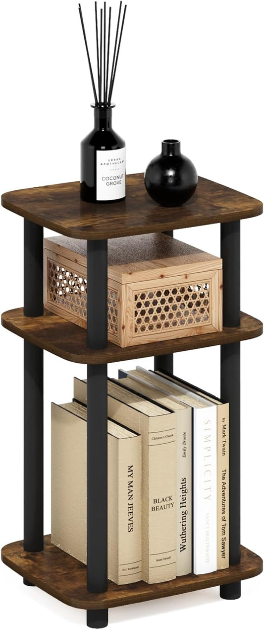 Furinno Just 3-Tier Turn-N-Tube Curve End Table, Side Table, 1-Pack, Amber Pine/Black