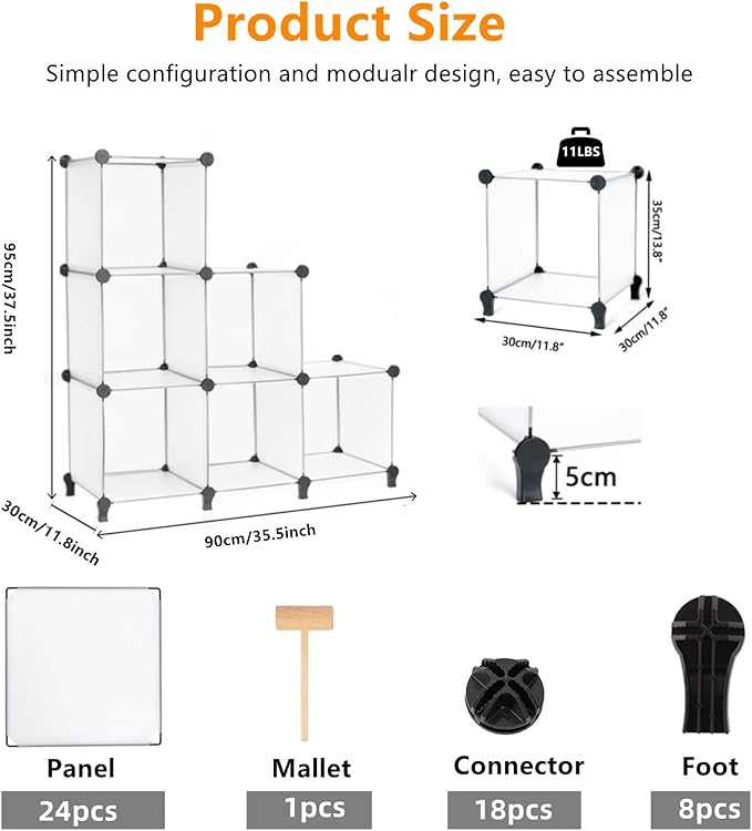 AWTATOS Closet Organizer 6 Cube Closet Storage Shelves DIY Stackable Clothes Storage Organizer Shelving for Closet Bedroom, Home, Translucent