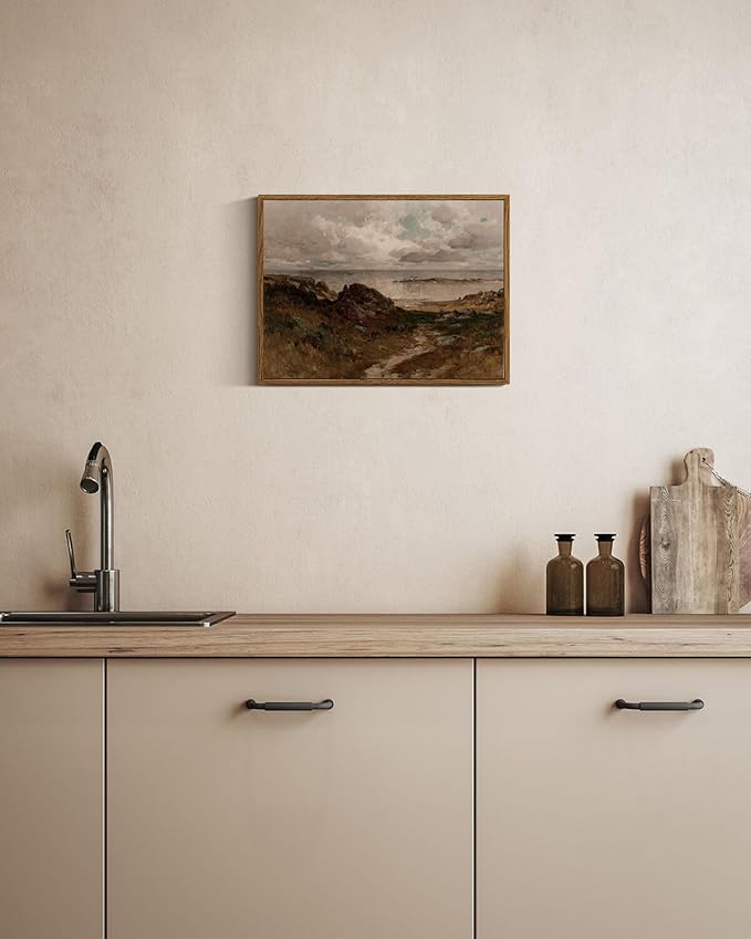 InSimSea Framed Canvas Wall Art Vintage Decor, Room Decor Coastal Landscape Wall Art Paintings Prints, Home Decor Wall Art for Living Room, Farmhouse Office Bathroom Decor, 12"x16"