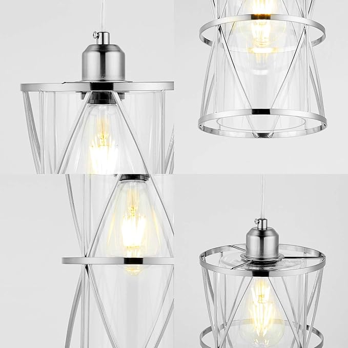 Modern Mini Pendant Light with Clear Glass, Brushed Nickel Transitional Metal Pendant Lighting Fixture for Kitchen Island Sink Dining Room Bar