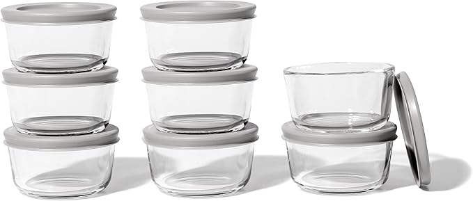 16-Piece Glass Food Storage Containers Set (8 Containers + 8 BPA-Free Lids) | 7-Ounce, Leakproof | Microwave, Freezer, Oven & Dishwasher Safe | Ideal for Meal Prep & Pantry Organization