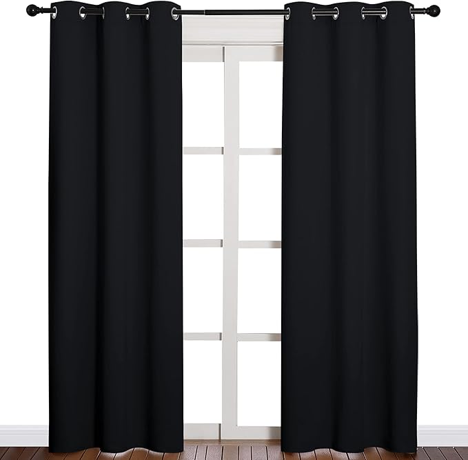 NICETOWN Halloween Thermal Insulated Black Blackout Curtains/Drapes 84 inches Length 2 Panels Set for Living Room, 42 inches Wide, Privacy Sound Reducing Room Darkening Draperies Window Treatment
