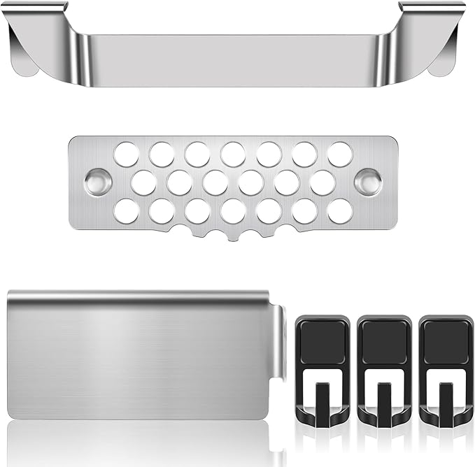 6pcs Magnetic Grease Gate Set, Griddle Spatula Holder and Magnetic Hooks Combo, Stainless Steel Flat Top Griddle Accessories Kit, Grill Tool Holder