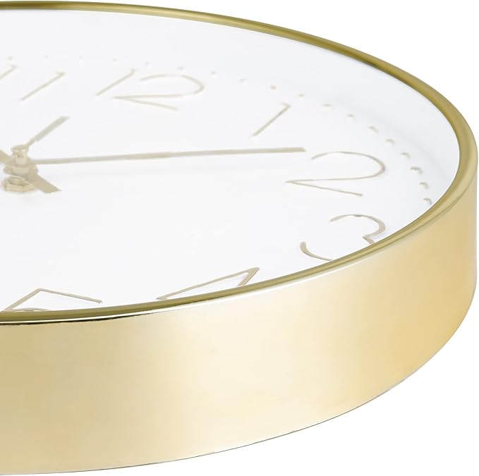 Lafocuse 12 Inch Silent Gold Wall Clock for Living Room Home Decor, Battery Operated Gold Clock Analog for Kitchen