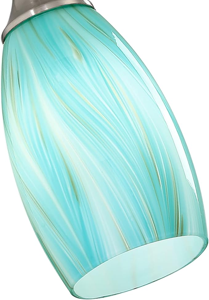 Mini Pendant Light,Handcrafted Art Glass Pendant Lighting Shade with Brushed Nickel Finished Teal Glass Ceiling Hanging lamp Adjustable Cord for Kitchen Island,Hallway,Dining Room