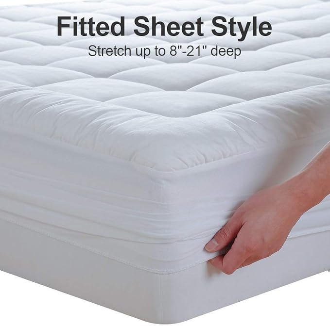 EASELAND Full XL Mattress Pad Pillow Top Mattress Cover Quilted Fitted Mattress Protector Extra Long Cotton Top 8-21" Deep Pocket Cooling Mattress Topper (54x80 Inches, White)