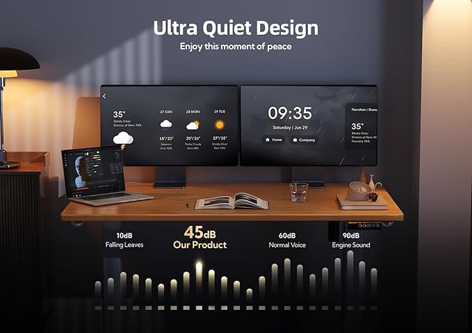 Claiks Bamboo Electric Standing Desk, Adjustable Height Stand up Desk, 48x24 Inches Sit Stand Home Office Desk with Splice Board, White Frame/BambooTop