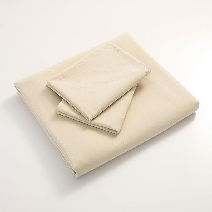 JIYUAN 100% Washed Cotton Duvet Cover Set 3 Pieces Super Queen, 1 Duvet Cover 90x98 Inches(Comforter Not Included) and 2 Pillowcases,Linen Feel Bedding Set Comfy and Breathable,Heathered Beige