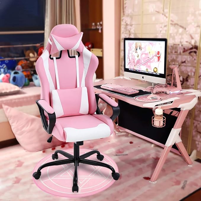 Gaming Chair Office Chair Desk Chair Ergonomic Executive Swivel Rolling Computer Chair with Lumbar Support, Pink