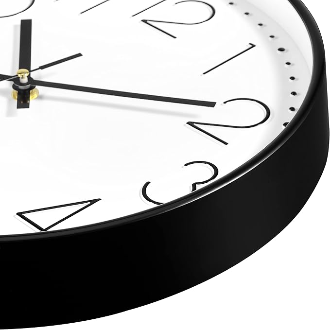 Foxtop Black Wall Clock 12 Inch Silent Non Ticking Quartz Battery Operated Round Clock Easy to Read for Office Classroom School Home Living Room Bedroom Kitchen Decor