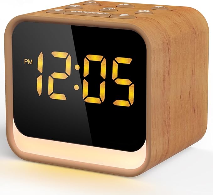 Housbay Wooden Sound Machine Alarm Clock for Bedrooms - Gentle Wake-Up with Birdsong, White Noise for Sleeping, Small Digital Clock for Phone-Free Routine