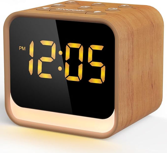 Housbay Wooden Sound Machine Alarm Clock for Bedrooms - Gentle Wake-Up with Birdsong, White Noise for Sleeping, Small Digital Clock for Phone-Free Routine