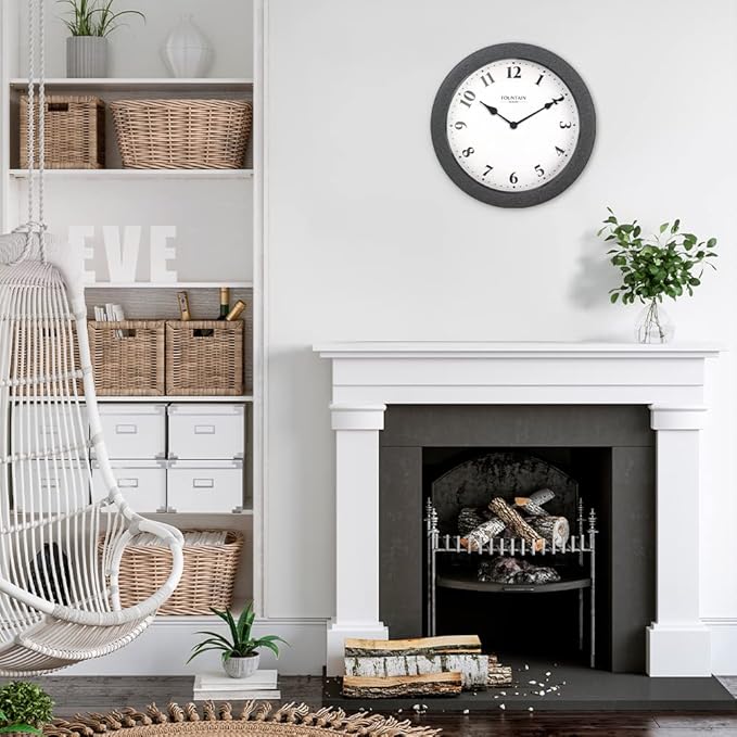 8.26" Small Nordic Indoor/Outdoor Clock, Waterproof & Weatherpoof Clock for Bathroom, Patio,Pool and Kitchen,Modern Style (Gray Sandstone Finish)