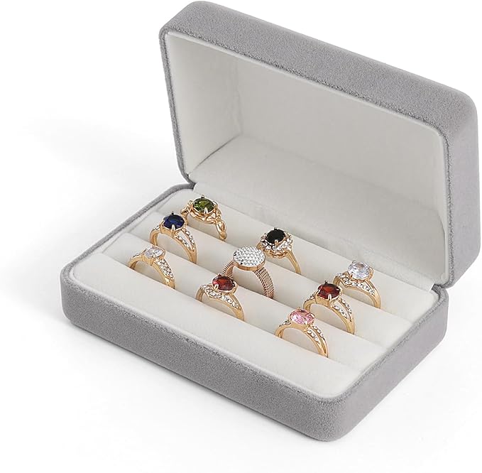 Small Ring Organizer Box. Ring Box for Multiple Rings, Travel Ring Jewelry Storage Case. Portable jewelry Display Holder for Women (small grey)
