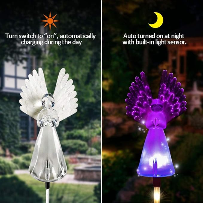 Solar Lights Outdoor Decorative Angel, Garden Solar Light Housewarming Gifts for Women Friends Mom Grandma, Color Changing Garden Stake Light for Yard Patio Pathway Grave Cemetery Decorations