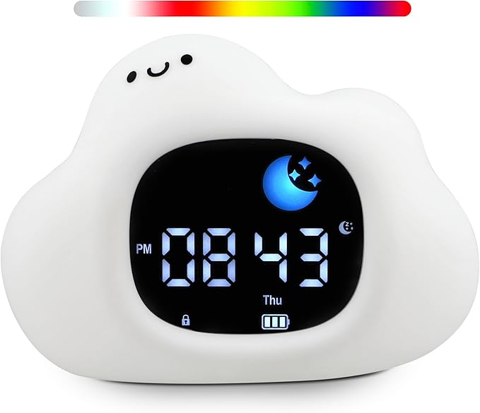 Bumble & Bright Go & Glow Cloud App Control Kids Alarm Clock – Digital Sleep Trainer with USB-C Corded, 8 Night Light Colors, 6 Soothing Sounds, 12/24H Routine Trainer, Gift for Boys & Girls