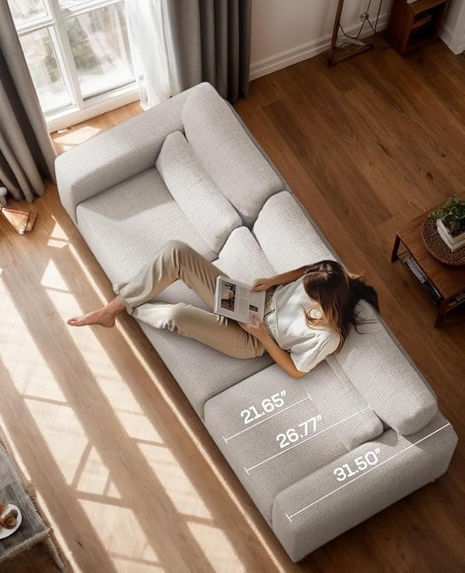 Pipishell 3 Seater Couch, Modern Linen Fabric Armchair for Living Room, 89" Comfy 3-Seater Sofas, Mid-Century Accent Chair Upholstered Couch with Removable Washable Cover