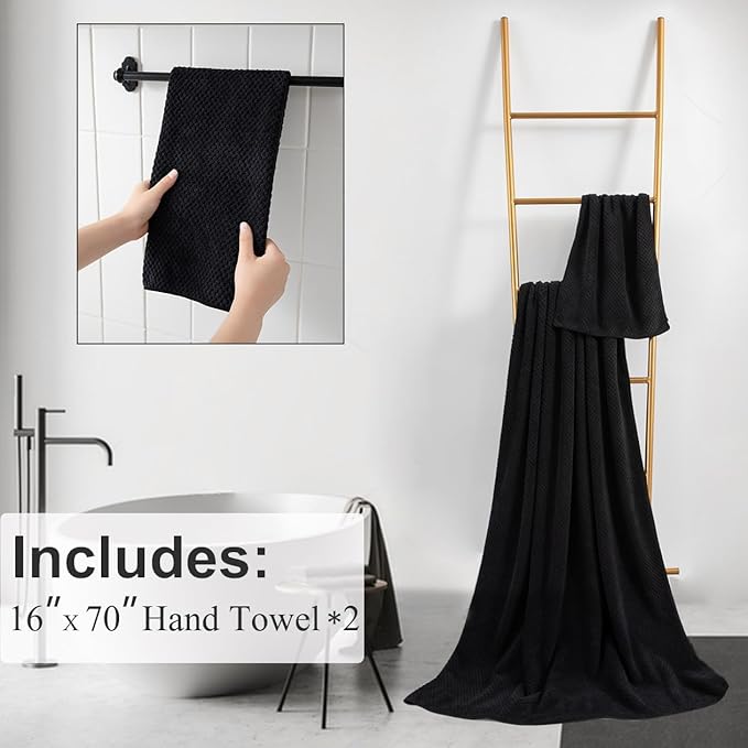 Hand Towels Set 2 Pack-16“x31”,Ultra Soft Microfibers Bathroom Towel Set Highly Absorbent Quick Dry Luxury Premium Towel Lightweight Durable Hand Towel Collection for Hotel Spa Gym Kitchen,Black