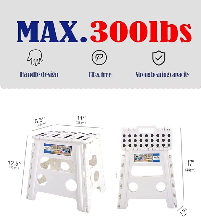 ACKO Folding Step Stool -13inch Height Premium Heavy Duty Foldable Foot Stool for Kids and Adults, Kitchen Garden Bathroom Stepping Stool White