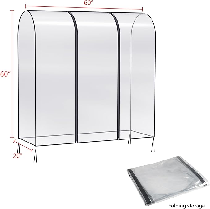 Zilink 60'' Clear Garment Rack Cover Dustproof Clothes Rack Cover Clear Garment Bags Fur Coat Storage Bag Waterproof Wardrobe Cover with 2 Durable Zippers for Garment Rack