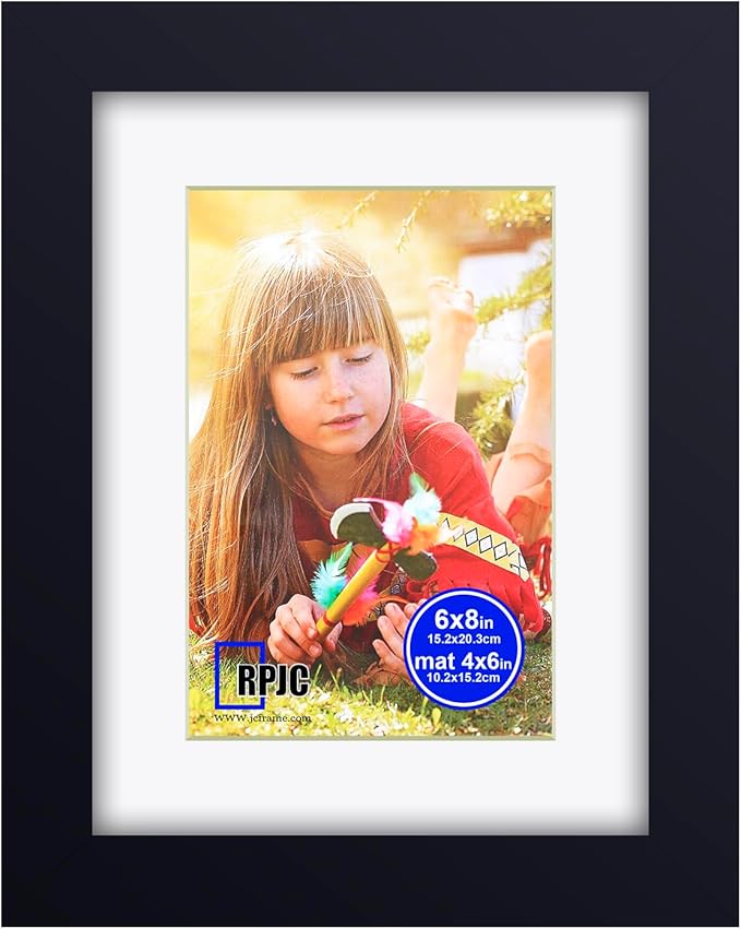 RPJC 6x8 inch Picture Frame Made of Solid Wood and High Definition Glass Display Pictures 4x6 with Mat or 6x8 Without Mat for Wall Mounting Photo Frame Black
