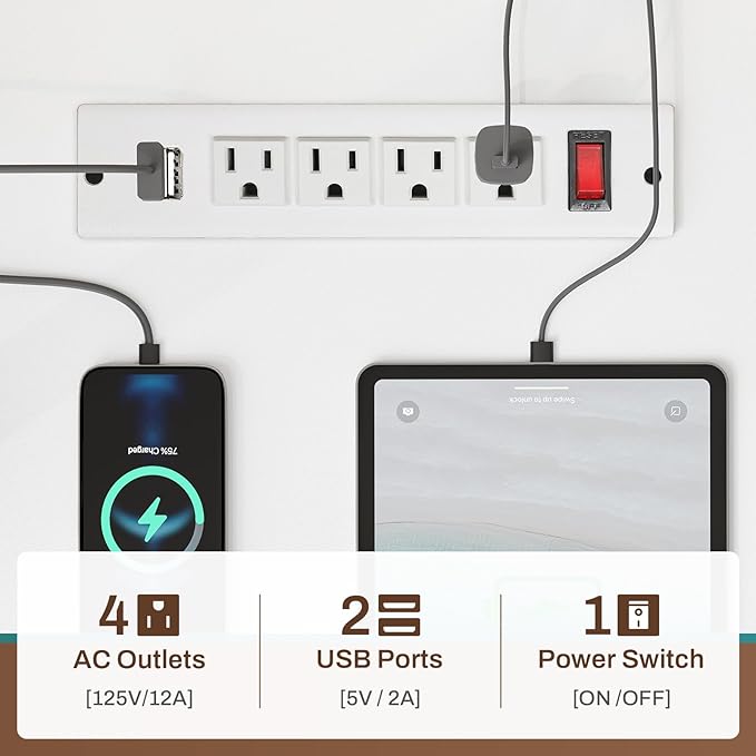 SEDETA White L Shaped Office Desk, Farmhouse Home Office Desk with Fabric File Drawers and Power Outlet, Corner Gaming Desk with LED Lights, Hutch and Storage Shelves