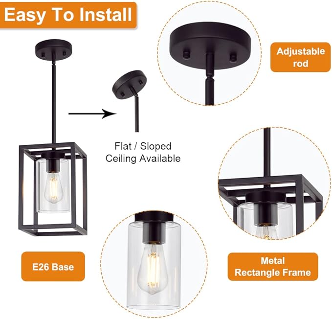 VINLUZ Modern 1-Light Cage Kitchen Island Pendant Lighting with Glass Shade Oil Rubbed Bronze Chandeliers Dining Room Lighting Fixtures Hanging Semi Flush Mount Ceiling Lights Bedrooms Hallway