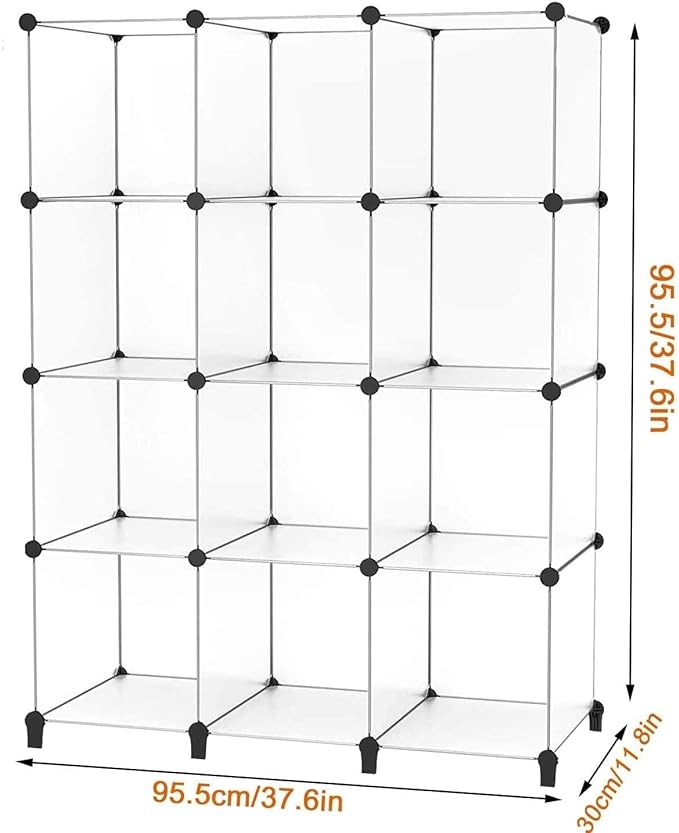 HOMIDEC Closet Organizer, 12-Cube Closet Organizers and Storage, Portable Cube Storage Organizer, Closet Shelves for Kids, Closet, Bedroom, Bathroom, Office, Transparent
