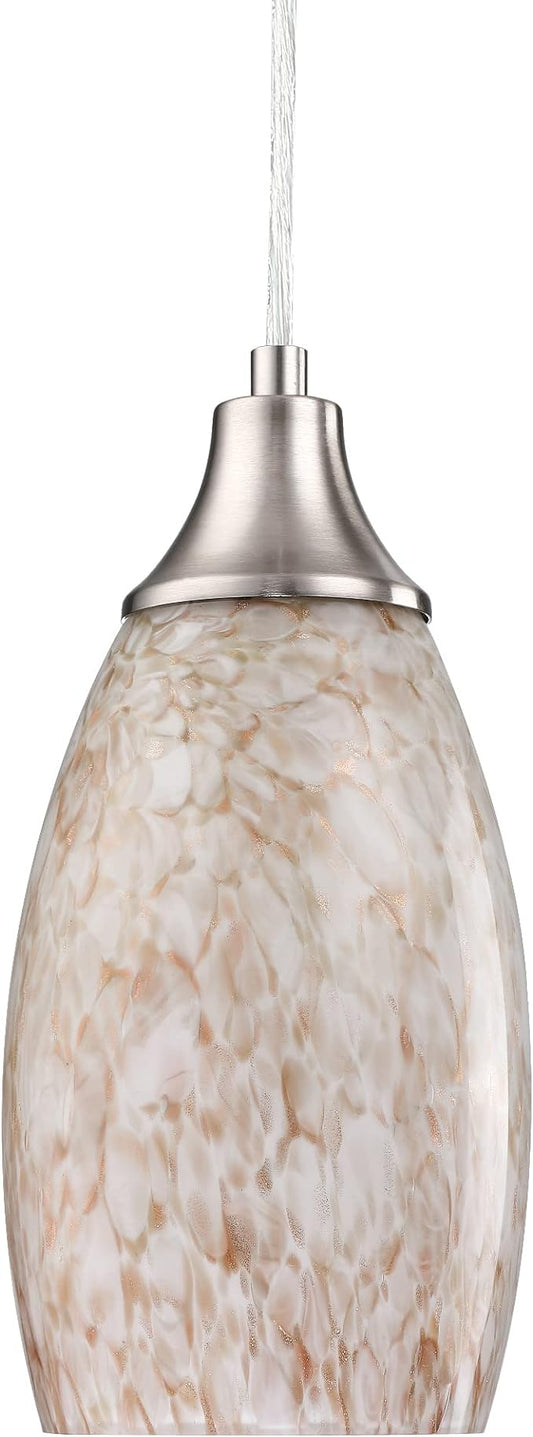 Mini Milk Glass Pendant Light,Handcrafted Beige Glass Pendant Hanging Light fixtures Small Pendant Light with Brushed Nickel Adjustable Cord for Kitchen Island,Bed Room,Hallway,Dining Room,Stairs