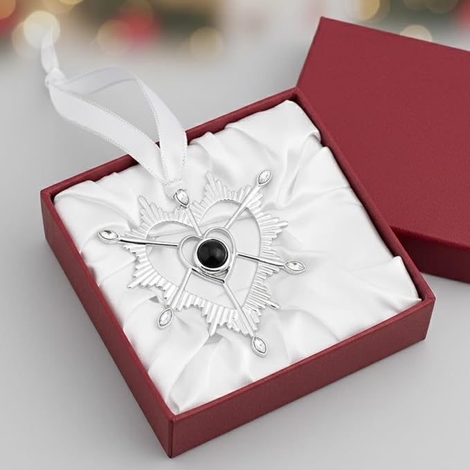 NAZENTI Personalized Christmas Tree Decoration, Custom Family Projection Ornament with Photo, Heart Ornament for Couple, Custom Ornaments with Image Inside for Tree Hanging Xmas for Family